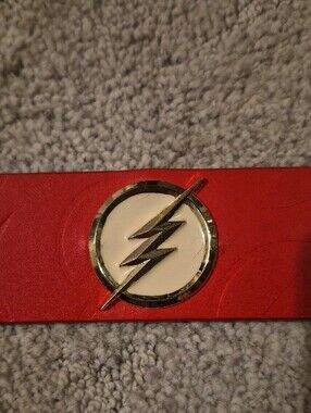 THE FLASH .Bioworld Red Leather Belt with Gold Medallions